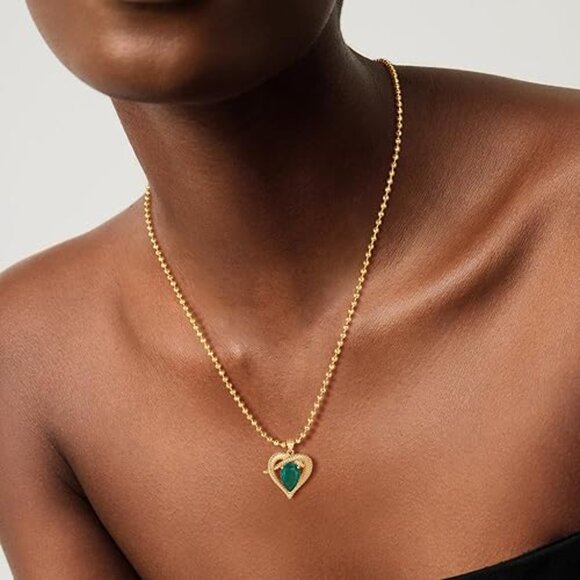 Neiman Marcus 18K Gold-Plated Emerald Heart Snake Necklace - Picture 1 of 4